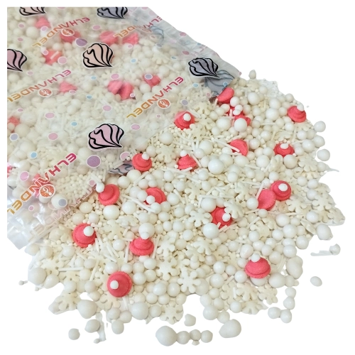 Posypka cukrowa na tort płatki śniegu perełki mix święta Boże Narodzenie 1kg