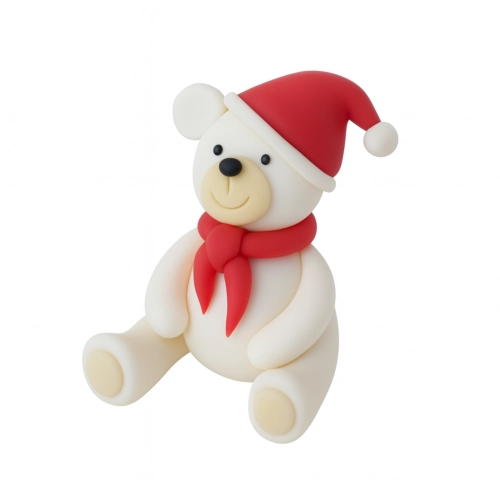 Figurka cukrowa dekoracja Boże Narodzenie Święta miś biały czapka mikołaja