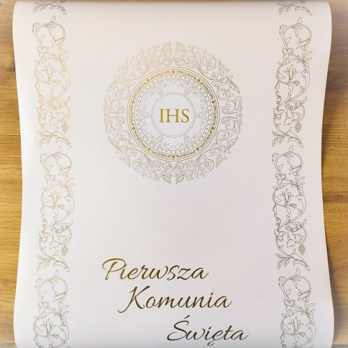 Bieżnik komunijny IHS Pierwsza Komunia Święta ozdoby na stół 5m 40cm