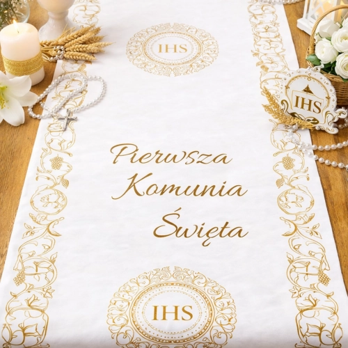 Bieżnik komunijny IHS Pierwsza Komunia Święta ozdoby na stół 5m 40cm