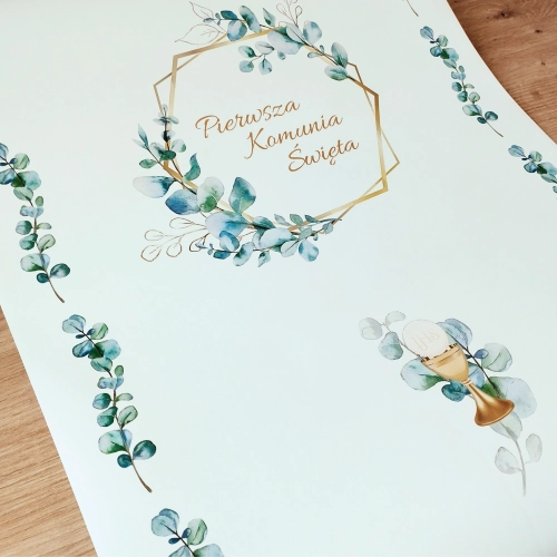 Bieżnik komunijny IHS kielich Pierwsza Komunia Święta ozdoby na stół 5m 40cm