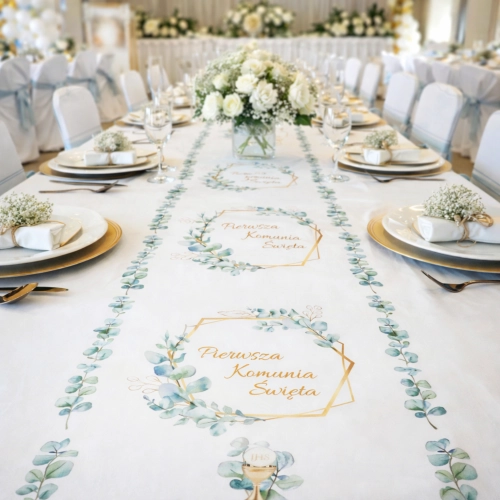 Bieżnik komunijny IHS kielich Pierwsza Komunia Święta ozdoby na stół 5m 40cm