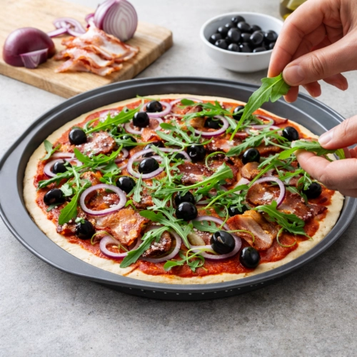 Blacha do pizzy tarty forma do pieczenia perforowana duża 30 cm uchwyty