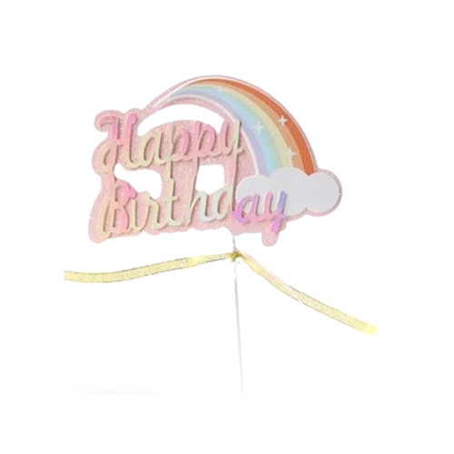 Topper ozdoby na tort napis Happy Birthday kolorowa tęcza dekoracje urodzinowe