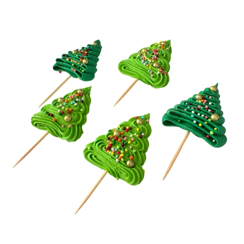 Figurki cukrowe na tort Boże Narodzenie choinka zielona perełki maczki święta 5 sztuk