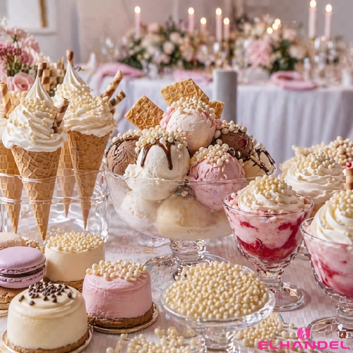 Posypka na tort lody 100g chrupki ryżowe w czekoladzie białe kulki na babeczki