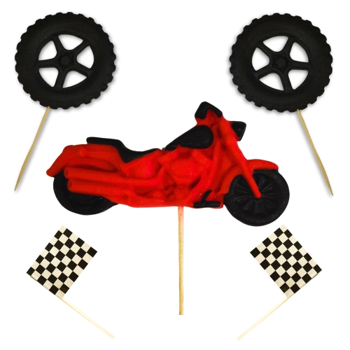 Figurki cukrowe 2D na tort motor motocykl ozdoby na tort dekoracje na urodziny czerwony 5szt