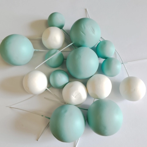 Topper na tort kule na piku miś butelka klocki baby drabinka dekoracje urodzinowe niebieski złoty 23 elementy