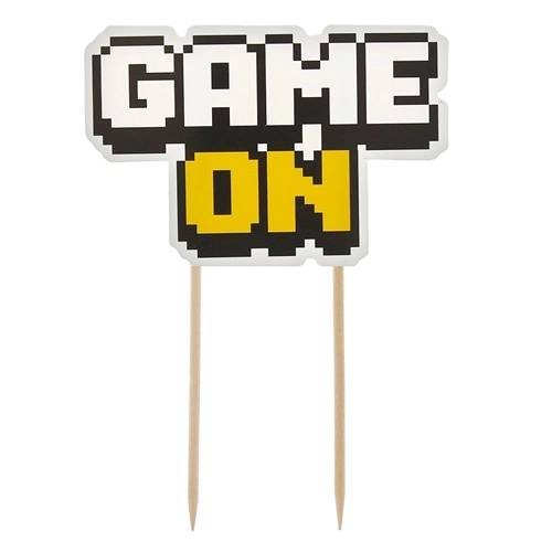 Topper ozdoby na tort napis GAME ON minecraft piksele dekoracje urodzinowe
