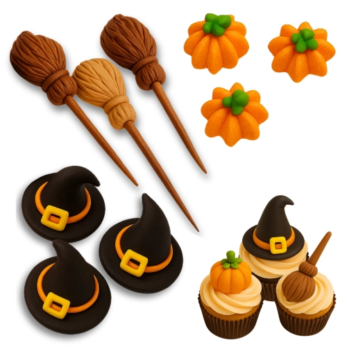 Figurka cukrowa dekoracje halloween dynie miotły kapelusze ozdoby na tort
