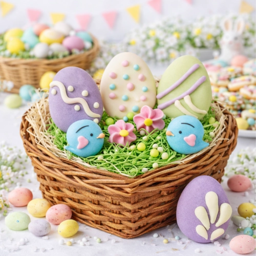 Posypka ozdoby na tort jajeczka cukrowe beziki pastelowe dekoracje świąteczne Wielkanoc 9 sztuk