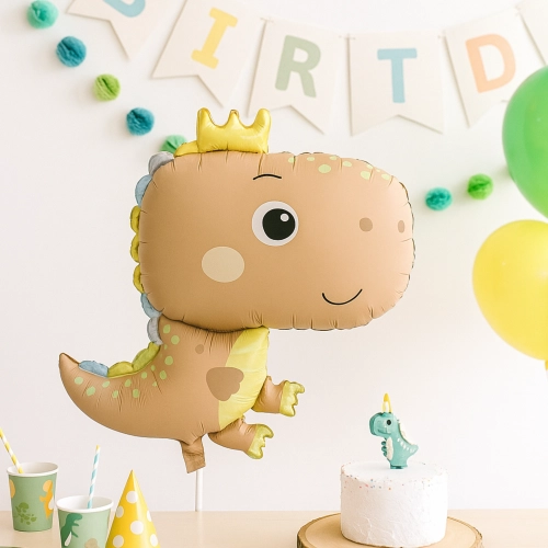 Balon foliowy dinozaur brązowy na hel i powietrze 1szt
