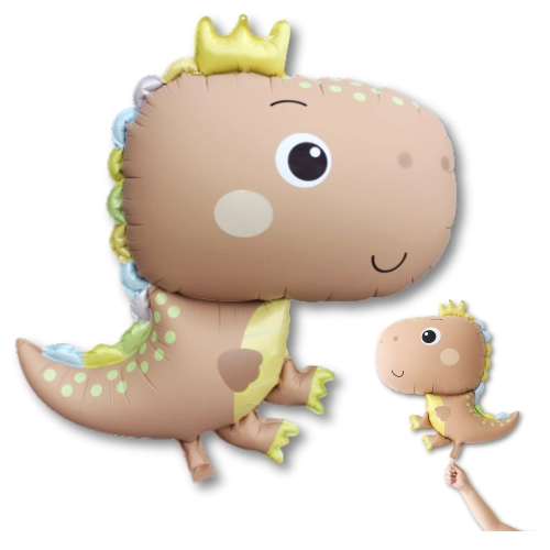 Balon foliowy dinozaur brązowy na hel i powietrze 1szt
