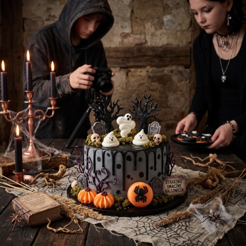 Figurki na tort 6 sztuk dynia duch makaronik z pająkiem cukrowy dekoracje halloween