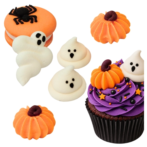 Figurki na tort 6 sztuk dynia duch makaronik z pająkiem cukrowy dekoracje halloween