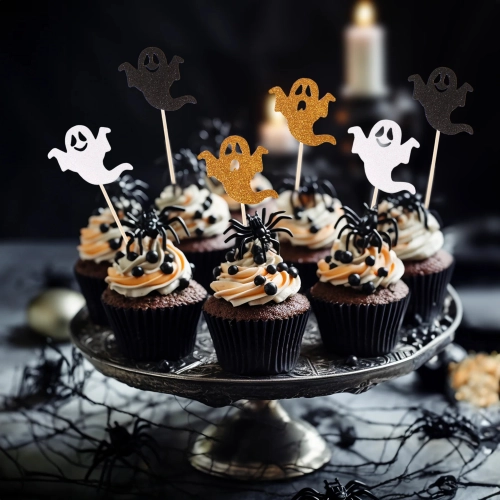 Topper piker na tort dekoracja na babeczki halloween duszki 6szt