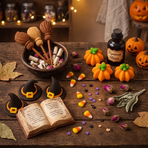 Figurki na tort 9 sztuk dynia miotła kapelusz cukrowy dekoracje halloween