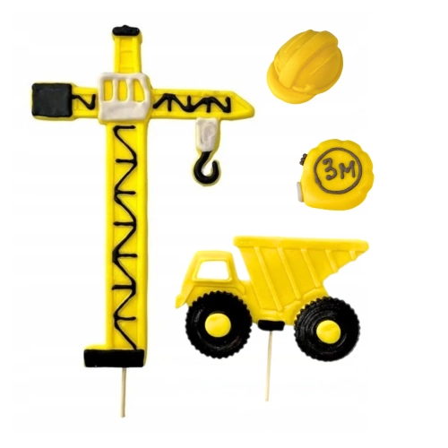 Figurki cukrowe ozdoby na tort dźwig koparka topper dekoracje urodzinowe 2 sztuki