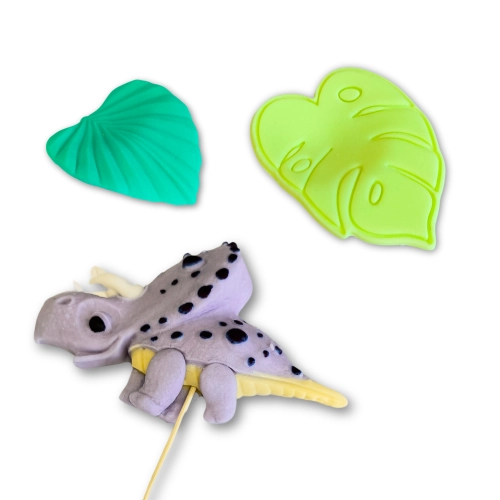 Figurki ozdoby na tort topper dinozaur liście dekoracje urodzinowe dino zestaw cukrowy 3 sztuki