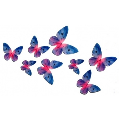 Motyle waflowe 3D do dekoracji tortu niebieski 8 sztuk
