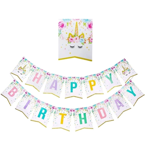 Baner girlanda dekoracja napis Happy Birthday Jednorożec