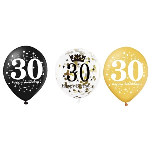 Zestaw balonów 30 urodziny dekoracja konfetti balon lateksowy czarny złoty 6 szt