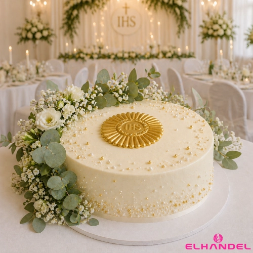Figurka na tort Hostia IHS złota błyszcząca dekoracje komunijne ozdoby na tort