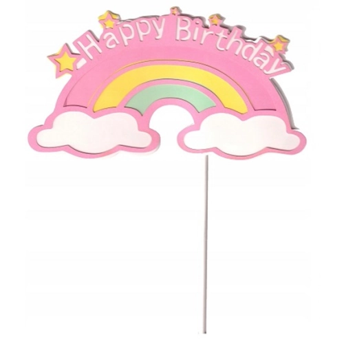 Topper ozdoby na tort napis Happy Birthday kolorowa tęcza dekoracje urodzinowe