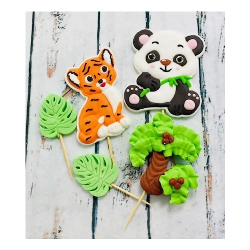 Figurki ozdoby na tort topper zwierzęta panda tygrys dekoracje urodzinowe zestaw cukrowy 5 sztuk