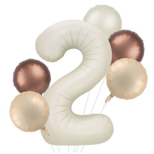 Balony na urodziny zestaw duży dekoracje balon beżowy cyfra 2 perłowy beż 6 szt