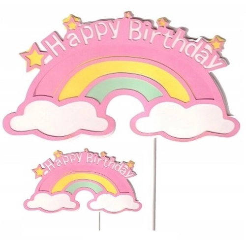 Topper ozdoby na tort napis Happy Birthday kolorowa tęcza dekoracje urodzinowe
