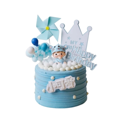 Topper na tort wiatraczek niebieski dla chłopca dekoracje na roczek baby shower urodziny wiatrak zestaw 3 sztuk
