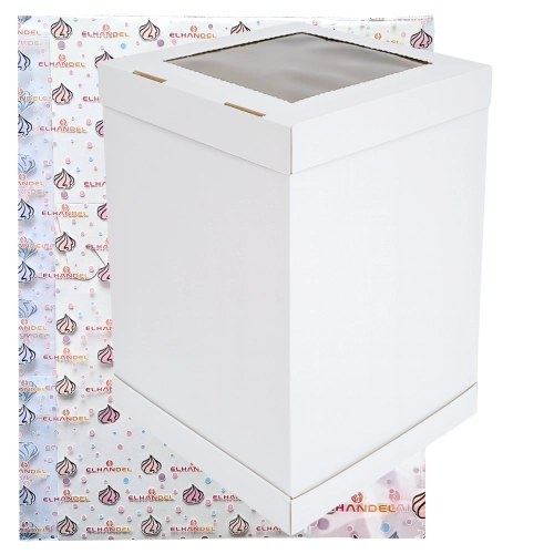 Pudełko na ciasto karton na tort z okienkiem opakowanie wesele chrzest biały 34x34x45