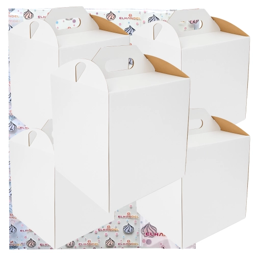 Pudełko na ciasto opakowanie karton na tort z rączką chrzest wesele biały 24x24x35 5 szt