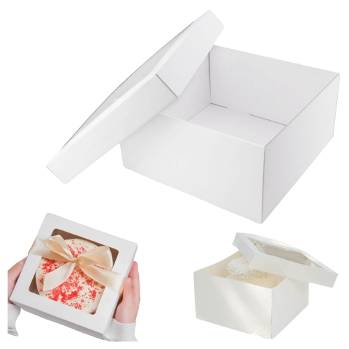 Pudełko na ciasto tort 20x20x15cm karton z okienkiem opakowanie chrzest wesele urodziny