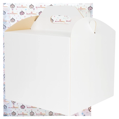 Pudełko na ciasto opakowanie karton na tort z rączką chrzest wesele biały 24x24x25