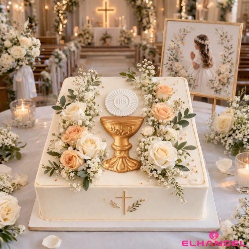Figurka cukrowa na tort kielich złoty hostia IHS ozdoby dekoracje komunijne