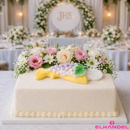 Figurka cukrowa na tort kielich z winogronem hostia IHS ozdoby dekoracje komunijne