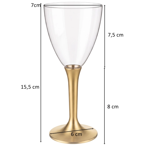 Kieliszki do wina szampana plastikowe 10 sztuk na złotej nóżce ozdoba 140ml