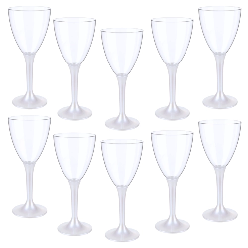 Kieliszki do wina szampana plastikowe 10 sztuk na białej nóżce ozdoba 140ml