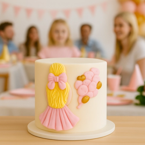 Figurka cukrowa na tort kobieta z balonami dekoracje urodzinowe ozdoba na bok tortu