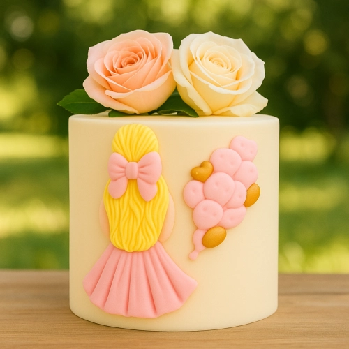 Figurka cukrowa na tort kobieta z balonami dekoracje urodzinowe ozdoba na bok tortu