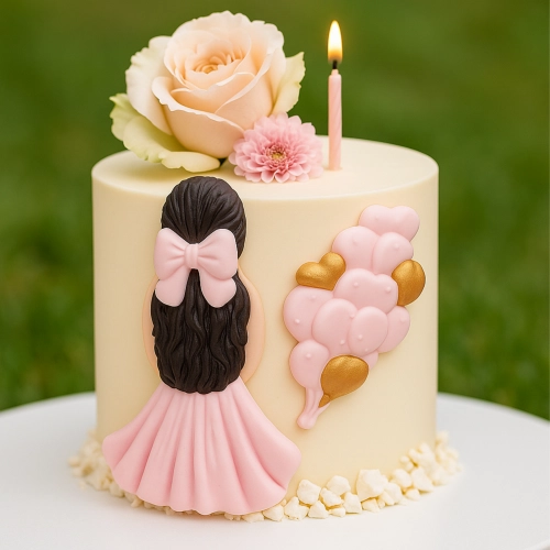 Figurka cukrowa na tort kobieta z balonami dekoracje urodzinowe ozdoba na bok tortu