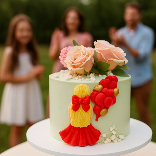 Figurka cukrowa na tort kobieta z balonami dekoracje urodzinowe ozdoba na bok tortu