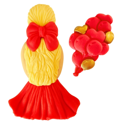 Figurka cukrowa na tort kobieta z balonami dekoracje urodzinowe ozdoba na bok tortu