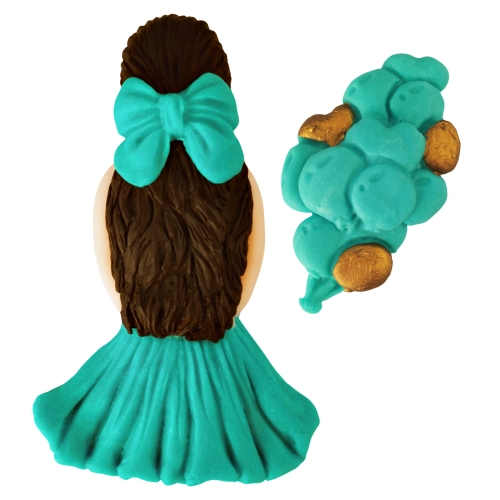 Figurka cukrowa na tort kobieta z balonami dekoracje urodzinowe ozdoba na bok tortu