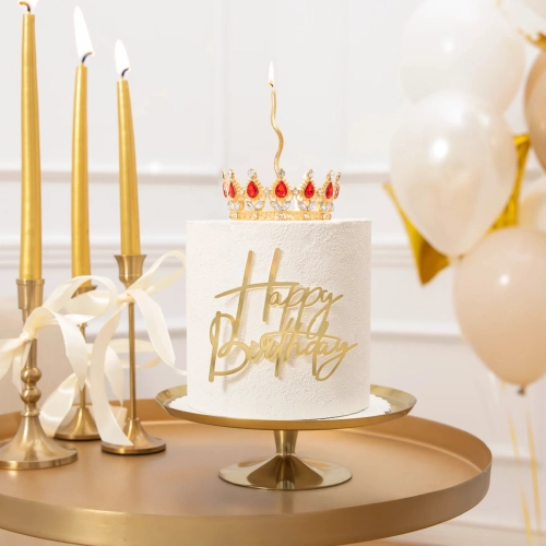 Korona na tort złota z czerwonymi i srebrnymi kryształami diamentami tiara diadem dekoracja dla księżniczki