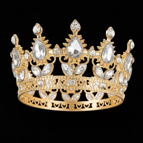Korona na tort zlota ze srebrnymi kryształami diamentami tiara diadem dekoracja dla księżniczki