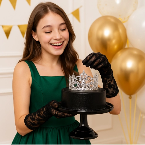 Korona na tort srebrna tiara diadem dekoracja dla księżniczki