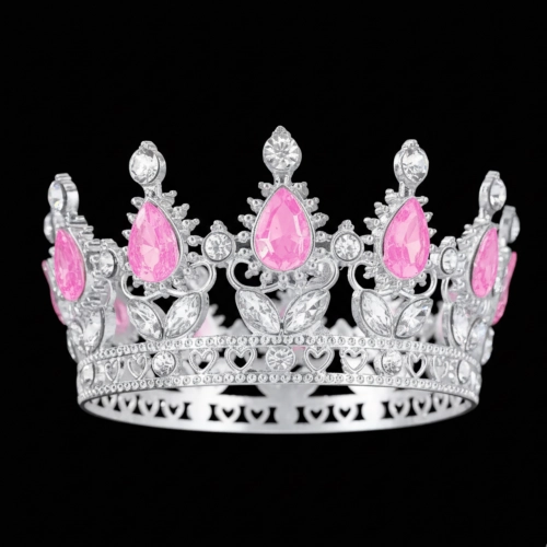 Korona na tort srebrna z różowymi kryształami diamentami tiara diadem dekoracja dla księżniczki